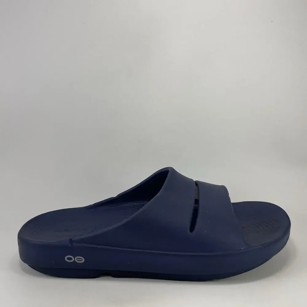 Oofos Ooahh Navy Blue Recovery Sandals Slides Mens Size 9 Comfort Slide Open Toe